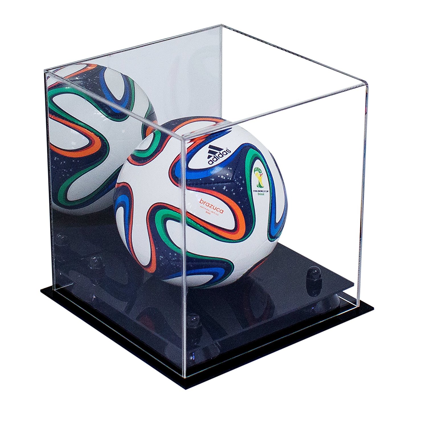 Acrylic MINI Miniature (not full size) Soccer Ball Display Case with Black Risers Mirror and