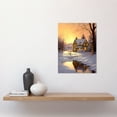 thumbnail image 2 of Sunrise Winter Cottage Landscape Oil Painting Snowy Countryside Snow Lake Trees Unframed Wall Art Print Poster Home Decor Premium, 2 of 3
