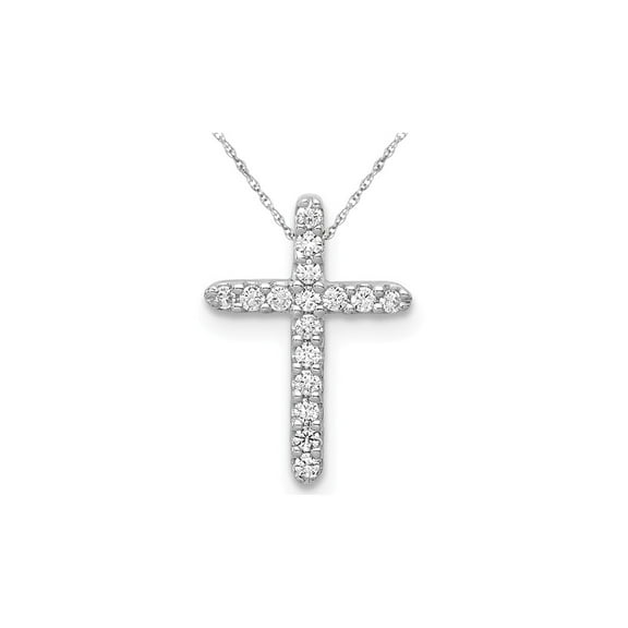 1/8 Carat (Ctw) Diamond Cross Pendant Necklace in 14K White Gold with Chain for Women