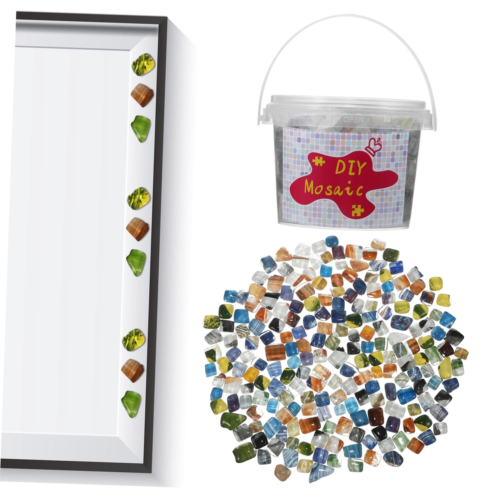 Masteelf 1 Bucket Crystal Glass Mosaic Tiles for Crafts with Assorted Colors and Convenient Storage Kit