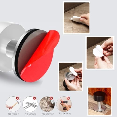 Door Stoppers,2PC Door Stop Wall Protector, Door Stoppers for Bottom of Door with Self Strong Adhesive,for Home & Office Use（Black Door Stopper）