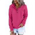 thumbnail image 1 of EGNMCR Women Hoodies Oversize Sweatshirts Winter Solid Color Button Long Sleeve Tunics Tops with Pockets Comfy Pullover Drawstring Hooded Sweatshirt, 1 of 6