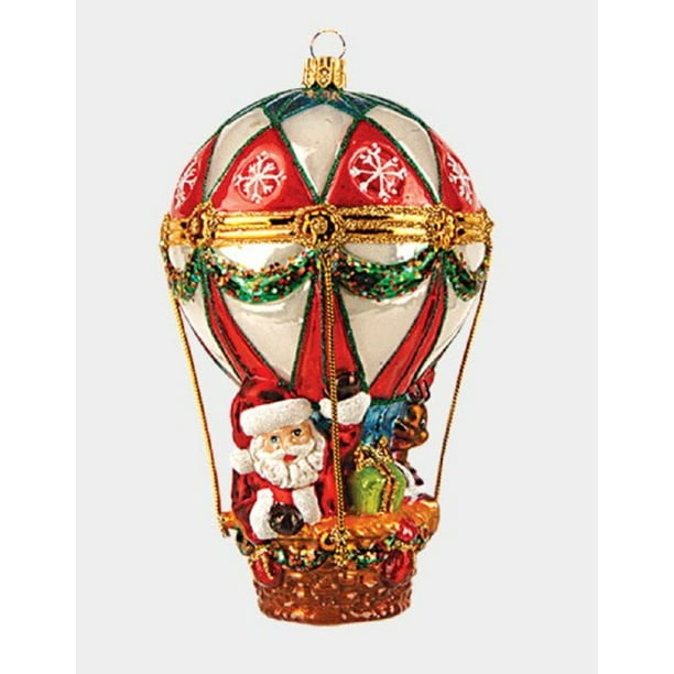 Santa in Hot Air Balloon Polish Glass Christmas Tree Ornament Holiday