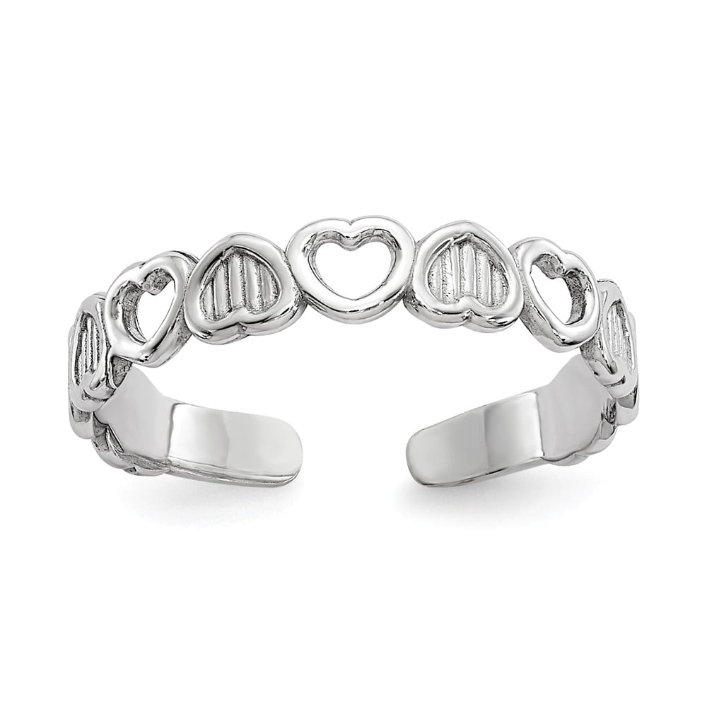 14K White Gold Ring Band Toe Polished Hearts