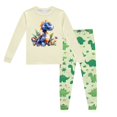 thumbnail image 2 of Pyjama Garcon pour Enfants Imprimé Dinosaure Col Rond Manches Longues Haut Pantalon Ensemble de Pyjama 2 Pcs Printemps Automne Pyjama Bébé Beige 2 Ans-3 Ans, 2 of 5