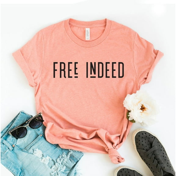 Free Indeed T-shirt Good Vibes Shirt Jesus Lover Gift Girl Power Tee Freedom Top Christian Christmas Women's T-shirts Set Retro Ministry Inspirational