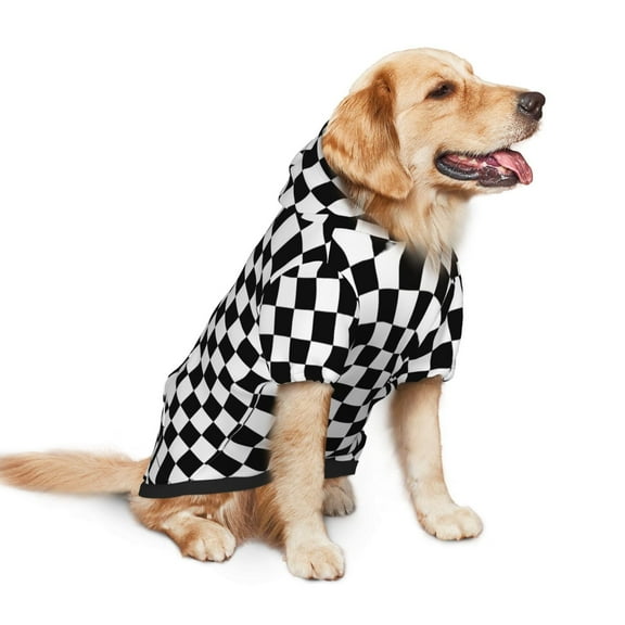 Checkerboard Black And White Dog Hoodie Pet Coat for Medium and Large Dogs Daily Use Small