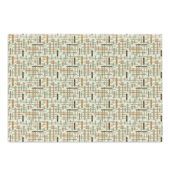 Abstract Cutting Board, Vertical Horizontal Crossed Rounded Lines Geometric Colorful Pattern, Decorative Tempered Glass Cutting and Serving Board, Large Size, Orange Pale Blue Brown, by Ambesonne
