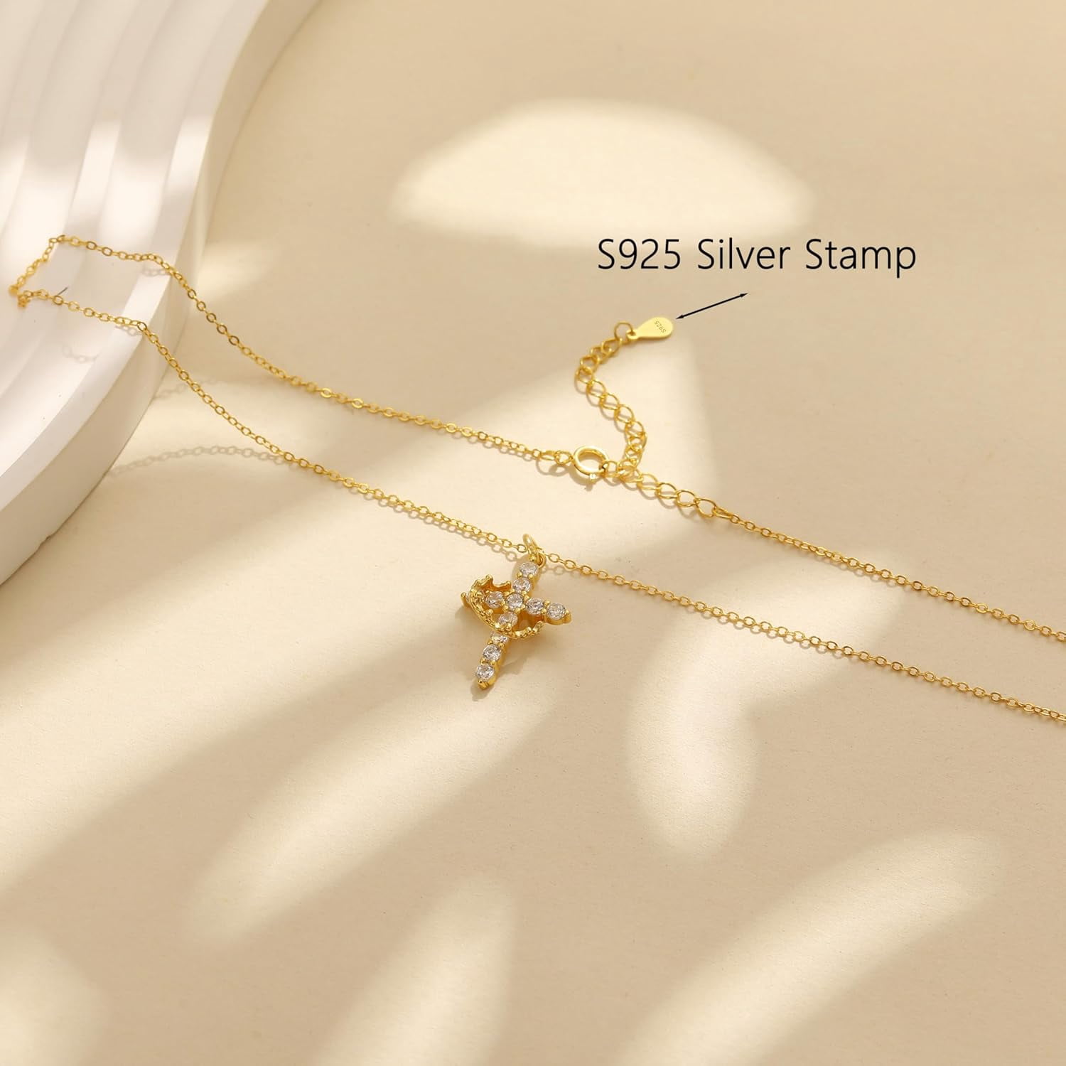 925 Sterling Silver Cross with Crown Necklace for Women Cubic Zirconia Pendant Necklaces Adjustable Choker Necklace Easter Christian Baptism Religious Christian Faith Jewelry Christmas Gifts