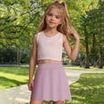 thumbnail image 6 of Girls Golf Skirt, Athletic Tennis Skirts with Shorts Solid Color High Waisted Skorts for Workout Midi Skirt with Slit Purple 5Y, 6 of 9