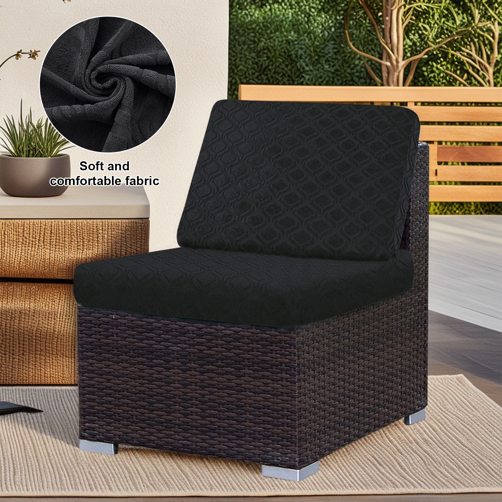 Topchances 6Pcs Patio Cushion Covers, Stretch Outdoor Water Resistant Sofa Cushion Cover Replacement for Patio Furniture Protector (Black)