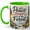 Green, variant on Peace Begins in the Forest Coffee Mug, Cabin Forest Stream and Sunrise Design, 11 oz Ceramic Cup