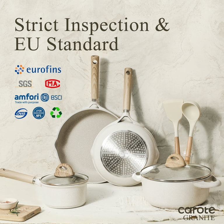 Carote Nonstick Cookware Sets, 8 Pcs Granite Non Stick Pots and Pans Set  with Removable Handle 