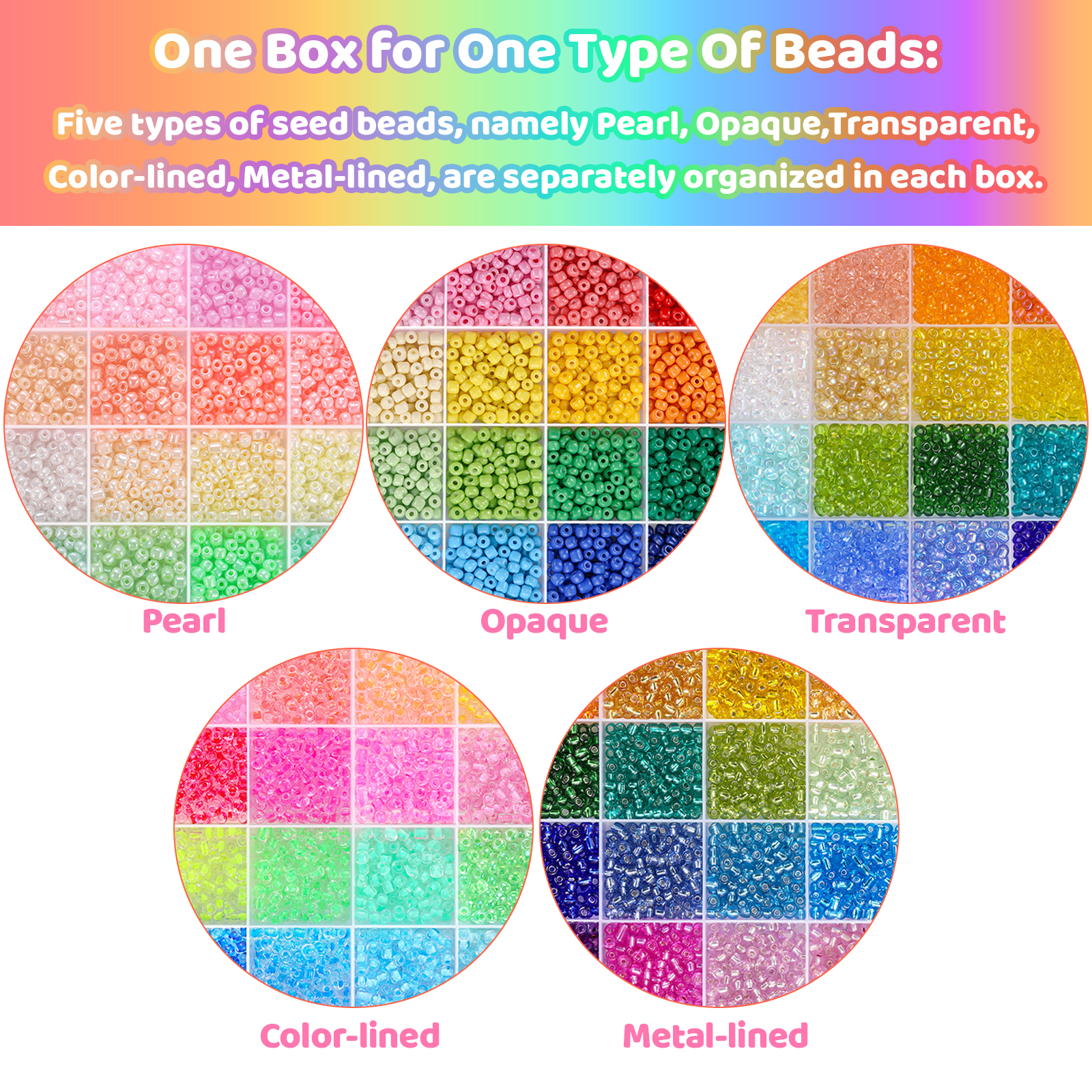 Funtopia Seed Beads Kit, 120 Colors, 34000pcs, Small Glass Beads, Alphabet Beads, 3mm