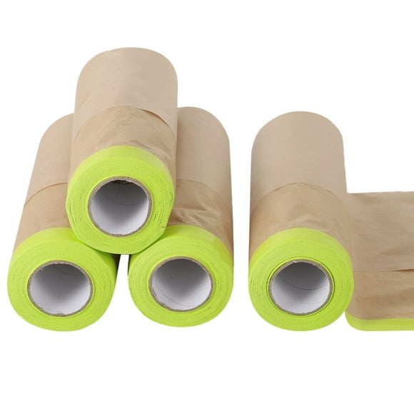 4 Rolls Pre-Taped Masking Paper for Painting, 11.8 In x 49.2 Ft Tape and Drape Painters Paper, Paint Adhesive Protective Paper Roll for Covering Skirting, Door Frames, Cars