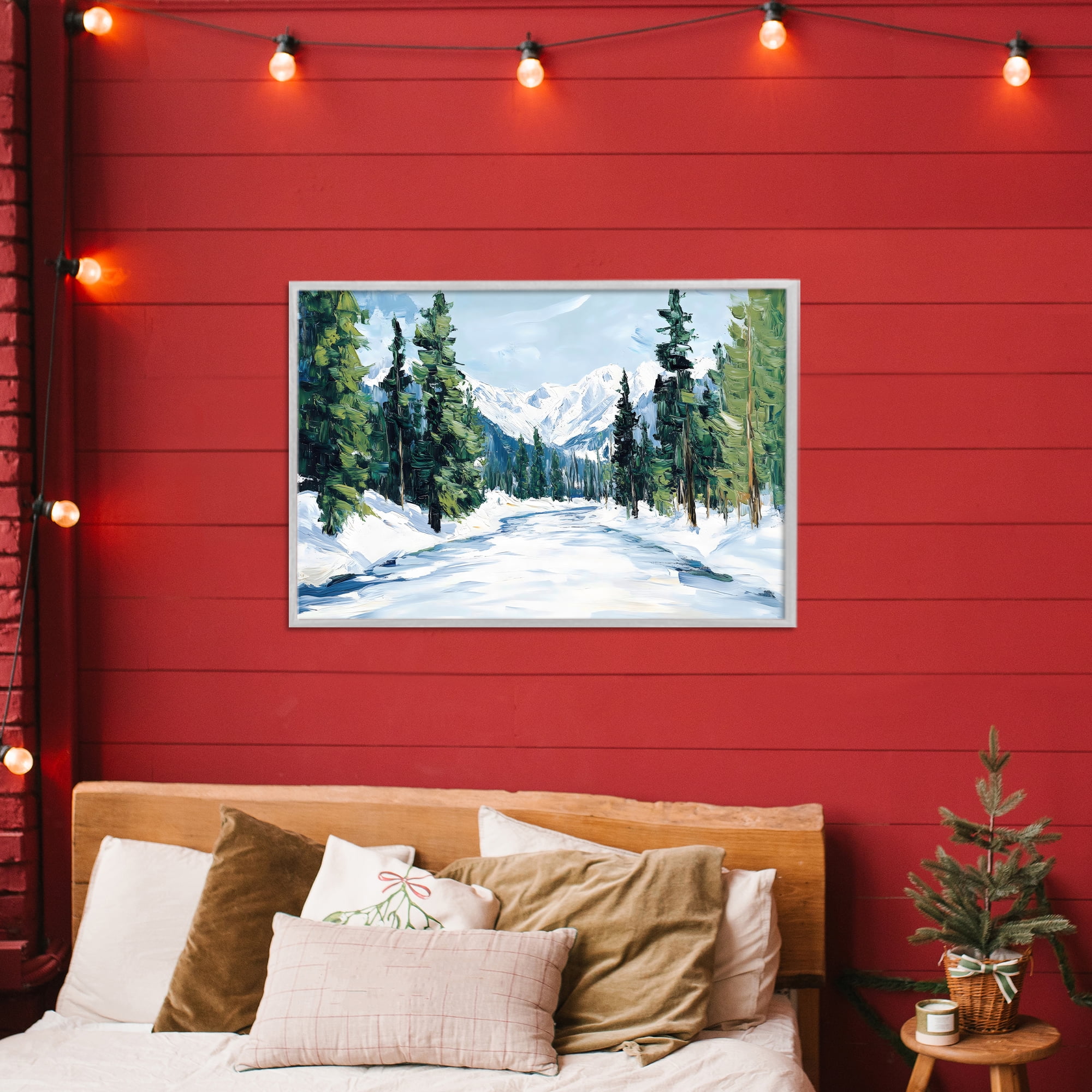 Snowy Tall Tree Pass Gray Framed Giclee Art, design by Petal Prints Design