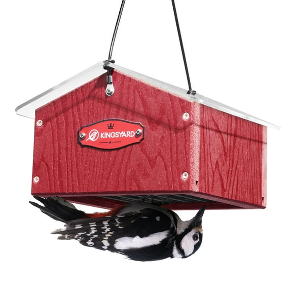 Kingsyard Upside Down Double Suet Feeder for Outside Hanging - Recycled Plastic Wild Bird Feeder with Rainproof Roof for Attracting Woodpeckers Nuthatches Chickadees Finches. Red
