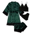 thumbnail image 1 of DPTALR Women Plus Size Lingerie Silk Robe Satin Bathrobe Four-piece Set Sleepwear Pajamas, 1 of 6