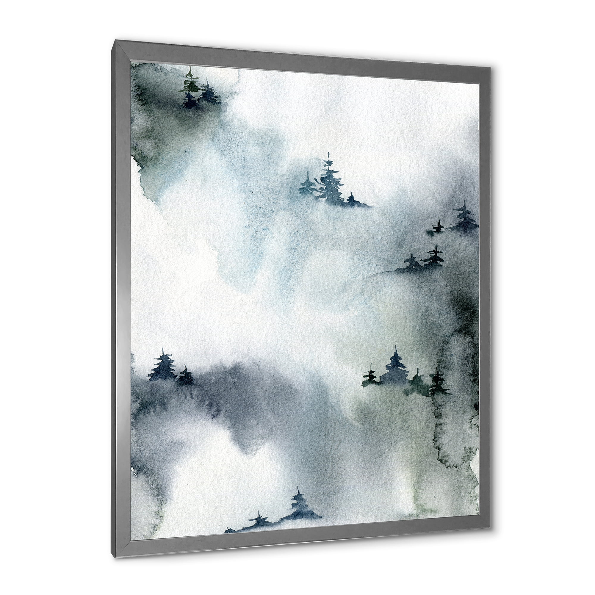 Designart 'Minimalistic Snowy Fir Trees With Winter Forest' Modern Framed Art Print