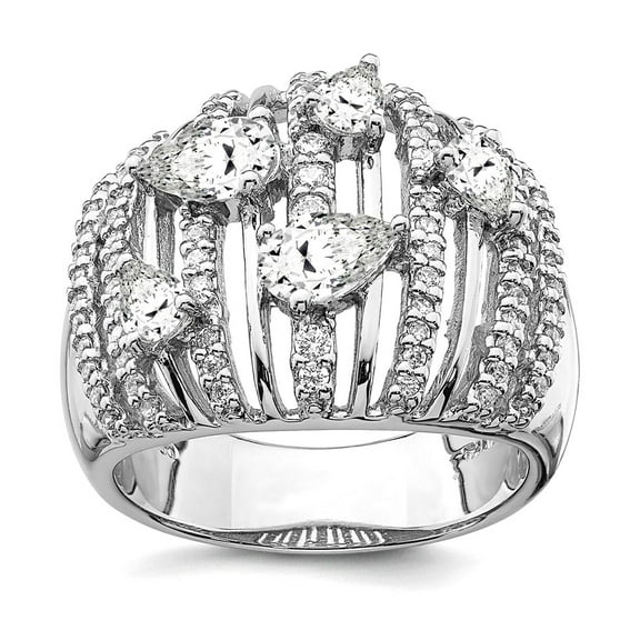 925 Sterling Silver Rhodium Plated Pear Cubic Zirconia Fancy Ring Size 6 Ring for Women