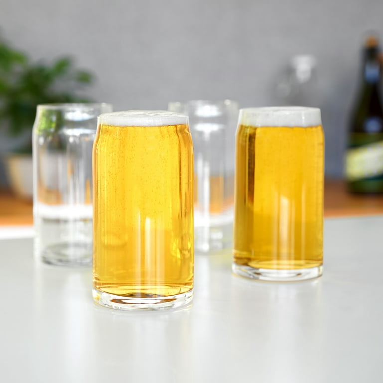 True Beer Can Pint Glass, Clear Glass Beer Cup, Set of 4, Holds 16 Ounces,  Dishwasher Safe, Beer Can Shape, Tapered Lip, Craft Beer Glass 