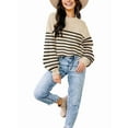 thumbnail image 1 of Suéter Holgado de Otoño para Mujer, Moderno Jersey de Punto A Rayas con Mangas Murciélago y Bloques de Color. Camello Rayado XL, 1 of 5