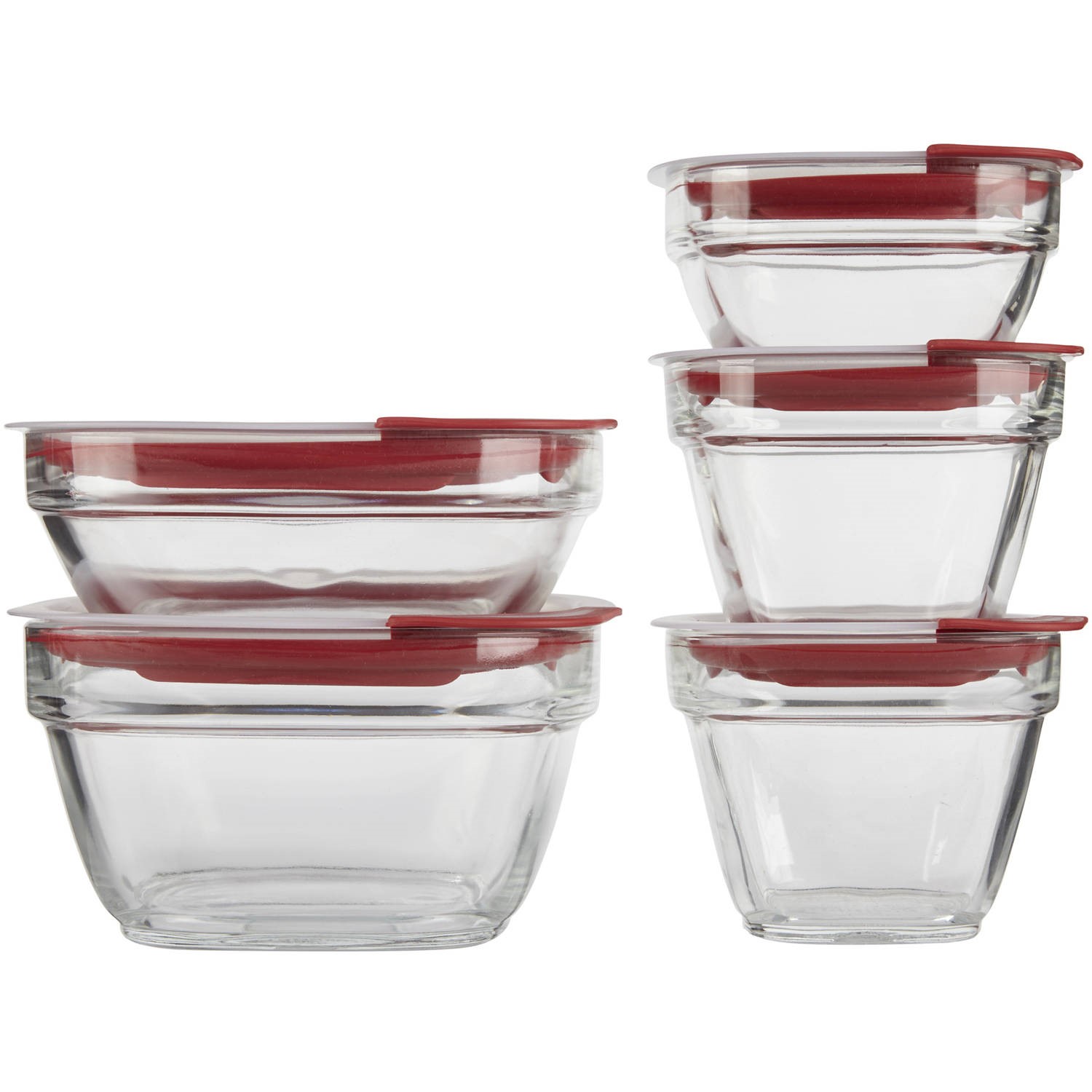 Rubbermaid Glass Food Storage Containers with Easy Find Lids Red 10 Piece Set