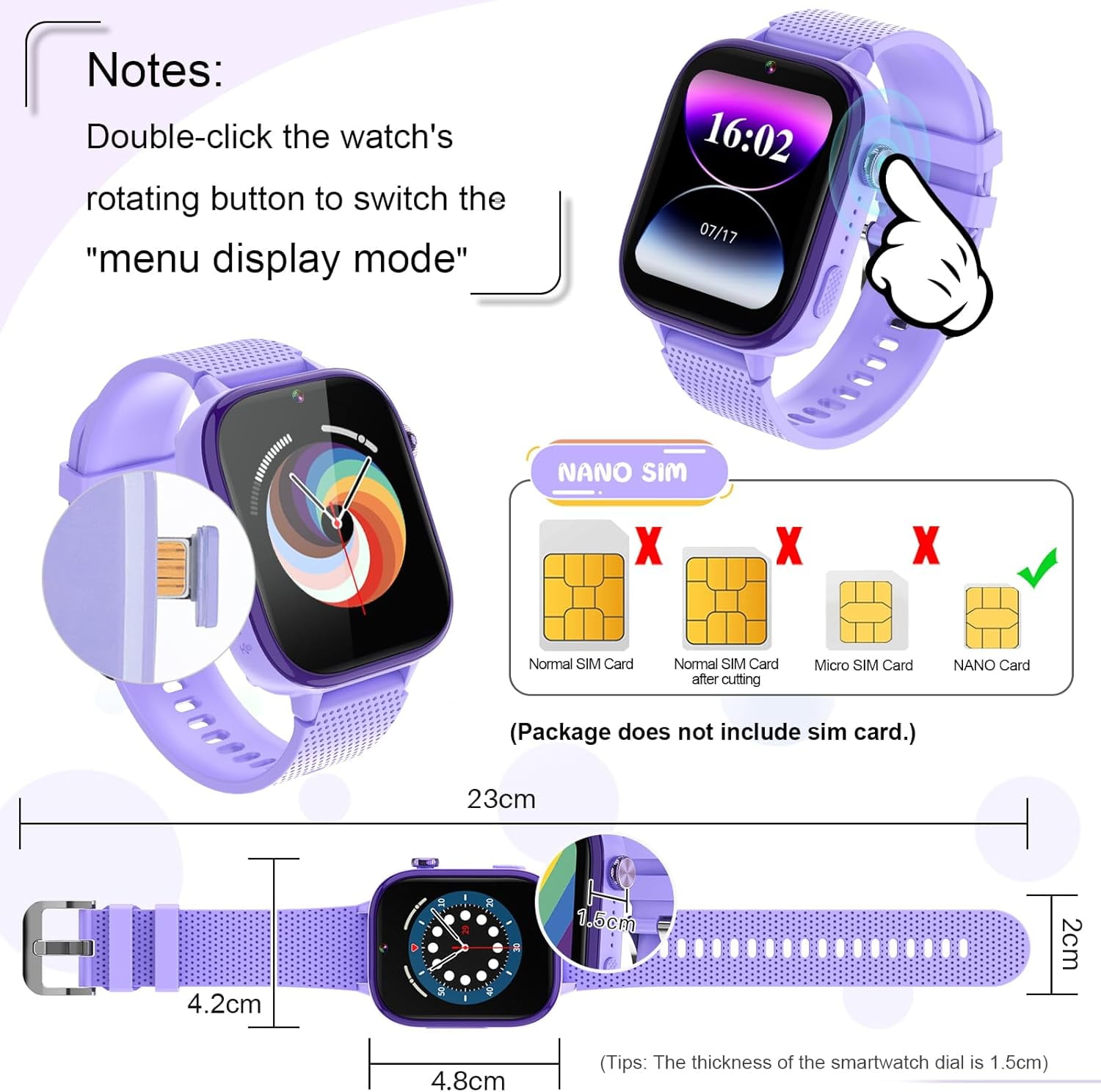 SHANNA 4G Kids Smart Watch GPS Tracker - Smartwatch with 2-Way Call Video Calling Voice Chat SOS Class Mode Pedometer Puzzle Games Wi-Fi Touch Screen Alarm Clock Smartwatches for Boys Girl, Purple