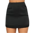 thumbnail image 2 of Idoravan Women's Basic Versatile Skirt Clearance Fashion Womens Casual Solid Color High Waist Stretch Satin Lace Sexy Short Skirt, 2 of 7