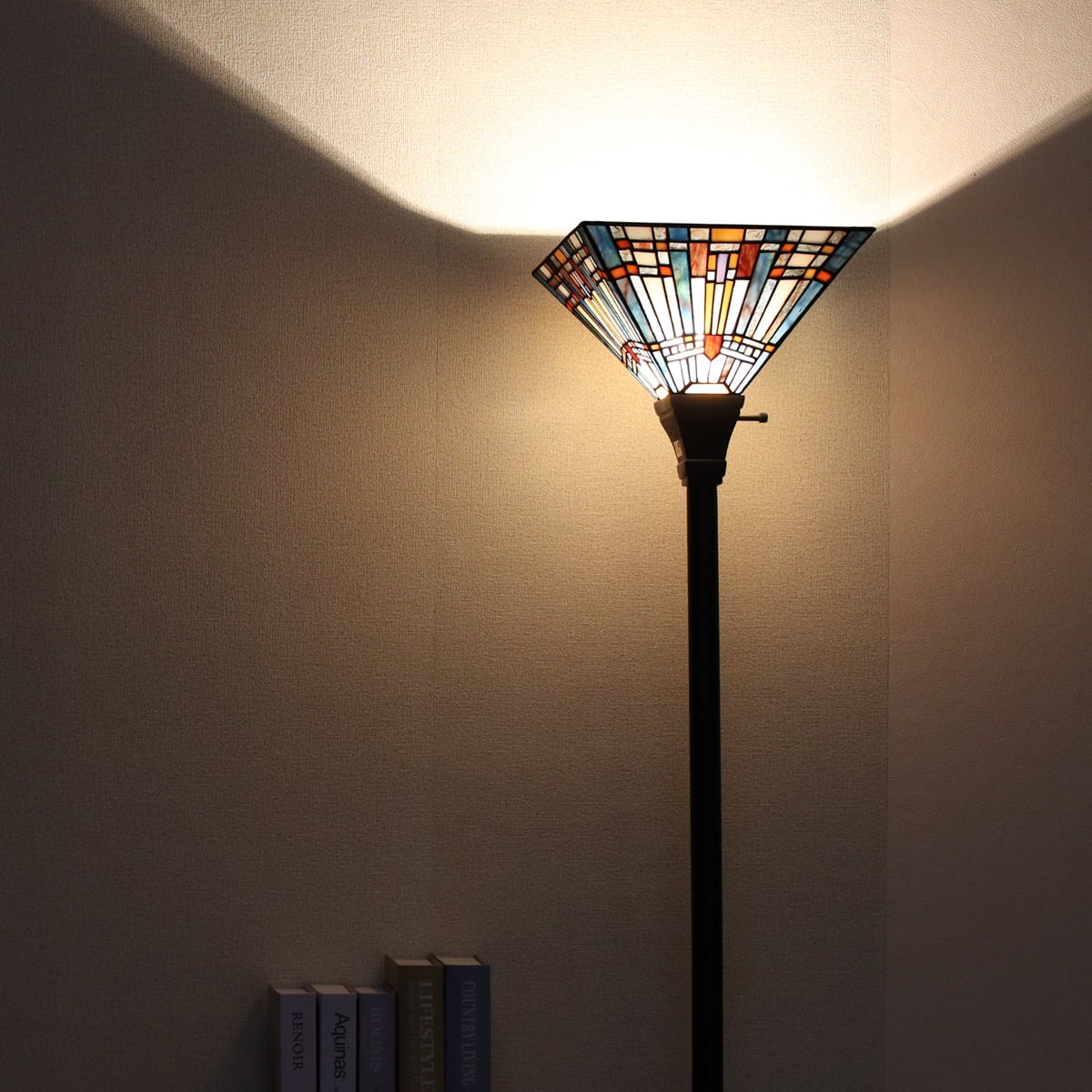Tiffany Torchiere Floor Lamp,Stained Glass Lamp Shade,Vintage Antique Mission Tiffany Style Standing Light for Living Room and Bedroom