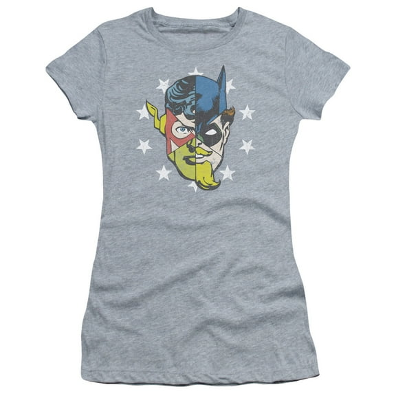 JLA Justice League Face Off S/S Junior Women's T-Shirt Sheer Athletic Heather