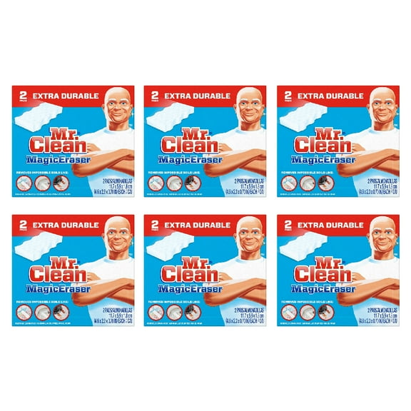 Mr. Clean Magic Eraser Extra Durable 2 Pads Power Scrub Clean Durafoam White, 6-Pack