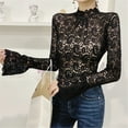 thumbnail image 6 of Yokua Women's Turtleneck T-shirt Stretch Lace Bottoming Shirt Long Bell Sleeves Tops, 6 of 17