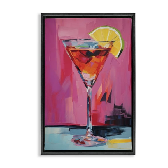Stupell Industries Pink Lady Cocktail Food & Beverage Painting Black Floater Framed Canvas Art Print Wall Art, 17 x 25