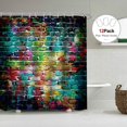 thumbnail image 4 of saxeuu Colorful Graffiti Brick Wall Shower Curtain Hip Hop Multicolor Rainbow Painting Cool Street Fun Aesthetic Decor Fabric Bathroom Polyester Waterproof 72x72 Inch 12-Pack Plastic Hooks WW-VKSU, 4 of 6