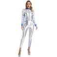 thumbnail image 4 of iiniim Galaxy Shiny Astronaut Costume Adult Space Suit Mock Neck Full-body Jumpsuit for Halloween Silver S, 4 of 7