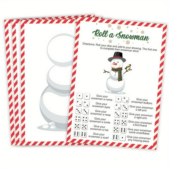 20pcs, Roll A Snowman Game, Dice Rolling Game, Winter Family Christmas Game Activity, Holiday Games, Draw a Snowman Game, Classroom Games, Holiday Classroom Games, Double-Sided Printed Game Card Set