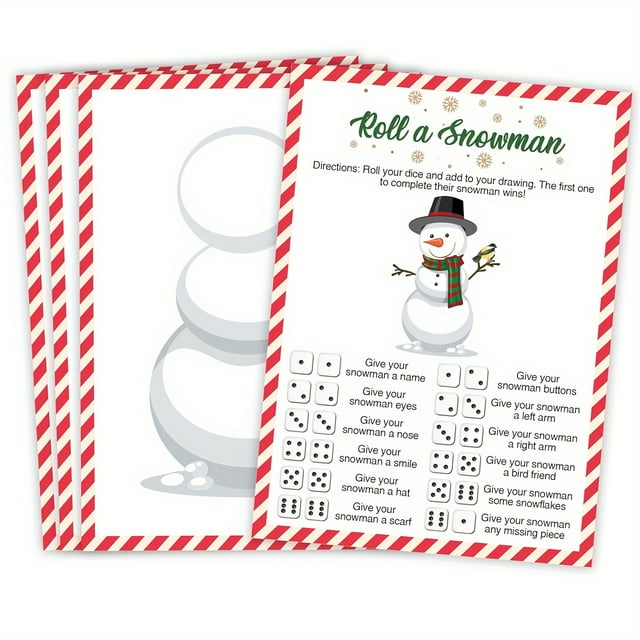 20pcs, Roll A Snowman Game, Dice Rolling Game, Winter Family Christmas Game Activity, Holiday Games, Draw a Snowman Game, Classroom Games, Holiday Classroom Games, Double-Sided Printed Game Card Set