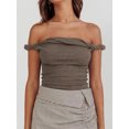 thumbnail image 4 of Gupgi Off Shoulder Top for Women Solid Color Twist Strap Tank Tops Slim Fit Ruched Crop Top, 4 of 9