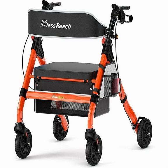 Foldable Rollator Walkers with Seat for Seniors, Heavy-Duty Aluminum, 450 lb Capacity, 8" Wheels, 18" Wide Seat, 6-Position Adjustable Height