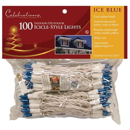 Celebrations 14075-71 Mini Icicle Light Long 100 Blue Lights | Walmart