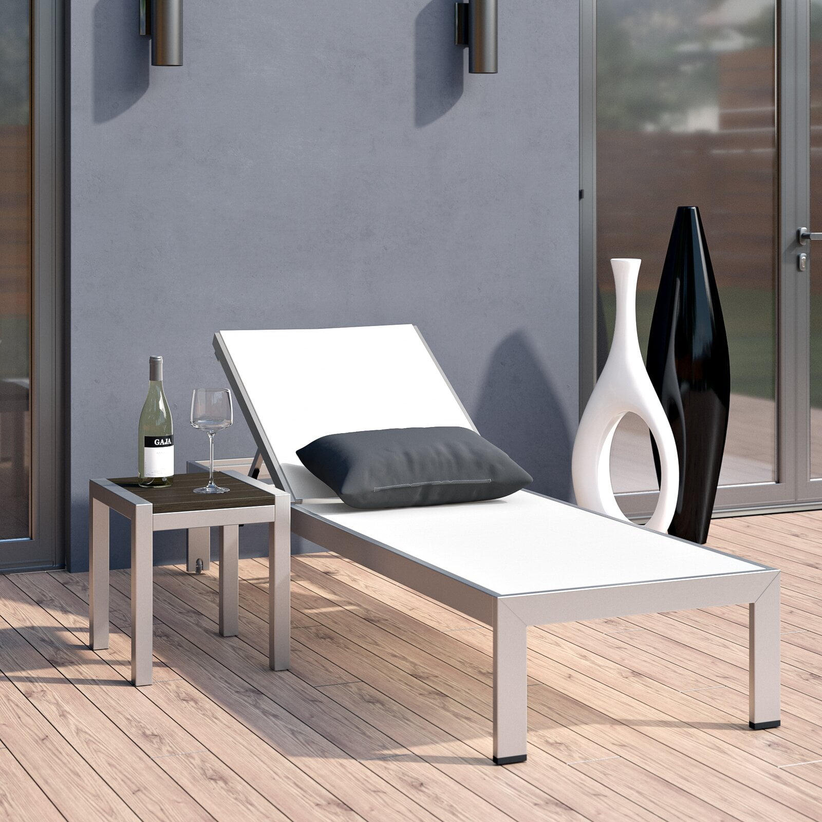Coline Outdoor Patio Reclining Chaise Lounge with Table, Reclining Yes