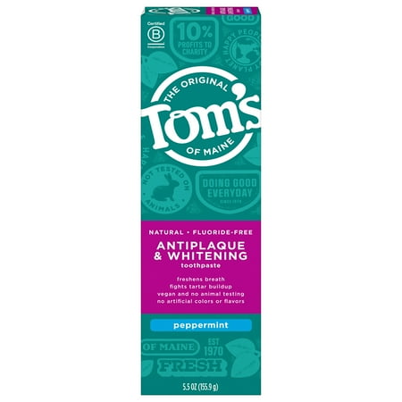 Tom s of Maine Natural Antiplaque & Whitening Fluoride-Free Peppermint Toothpaste  5.5oz
