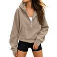thumbnail image 3 of Vivianyo HD Women's Half‑Zip Cropped Hooded Sweatshirt, Kangaroo‑Pocket Hoodies For Women, Long‑Sleeve Pullover Top for Fitness Sessions and Casual Errands, Sizes S-2XL, 3 of 9