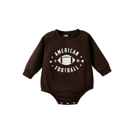 

Sunisery Toddler Baby Boys Girls Sweatshirt Rompers Letter Football Print Casual Long Sleeve Jumpsuit Bodysuit Coffee 18-24 Months