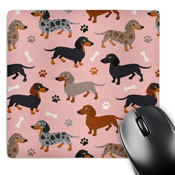 3dRose, Cute Dachshund Pattern Pink Weiner Dog, MousePad