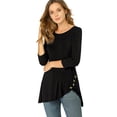 thumbnail image 1 of Blusas de túnica elástica Allegra K casual cuello redondo manga 3/4 para mujer Negro L, 1 of 6