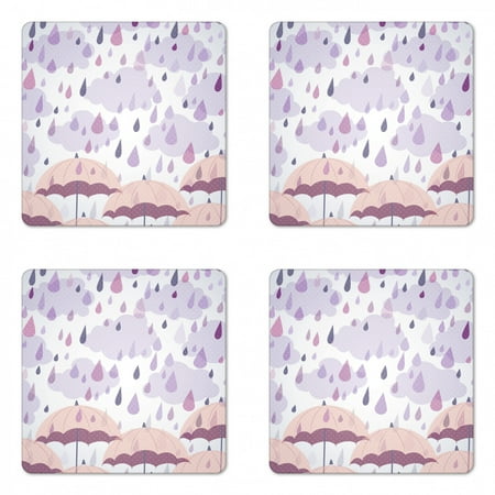 

Autunm Coaster Set of 4 Abstract Double Exposure Umbrella Parasol Motifs on Nostalgic Polka Dots Backdrop Square Hardboard Gloss Coasters Standard Size Lilac Pink by Ambesonne