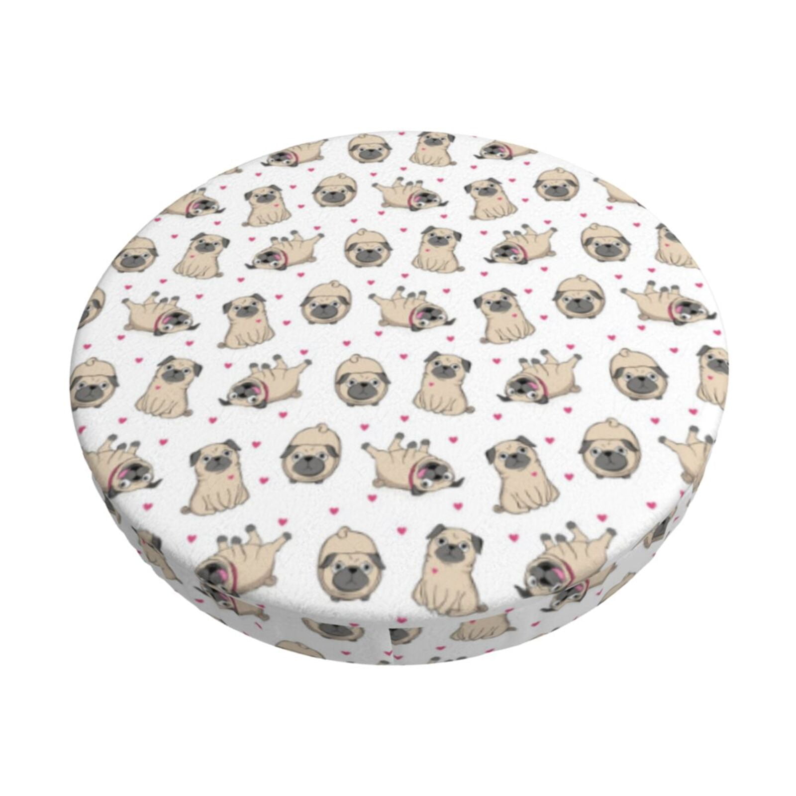 Easygdp Pugs Print Easy To Install Bar Stool Covers&Stool Covers Round&Elastic Stool Cover, Barstool Covers,Washable&Bottom With Elastic Edge-12 inch