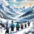 thumbnail image 5 of Ambesonne Anime Duvet Cover Set, Walking on a Snowy Path Scene, Queen, Blue Teal White, 5 of 5